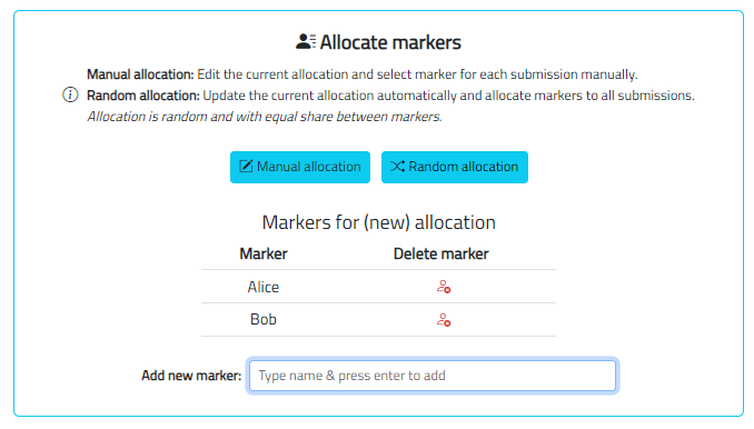 Assignment markers - Alice Bob