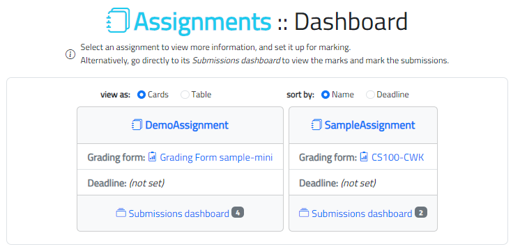 Assignments dashboard - main