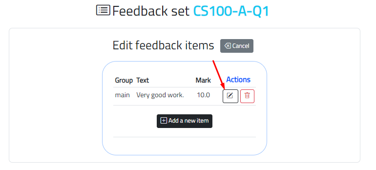 Edit feedback item