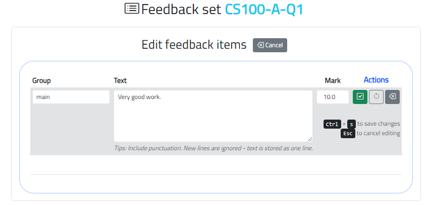 Editing feedback item