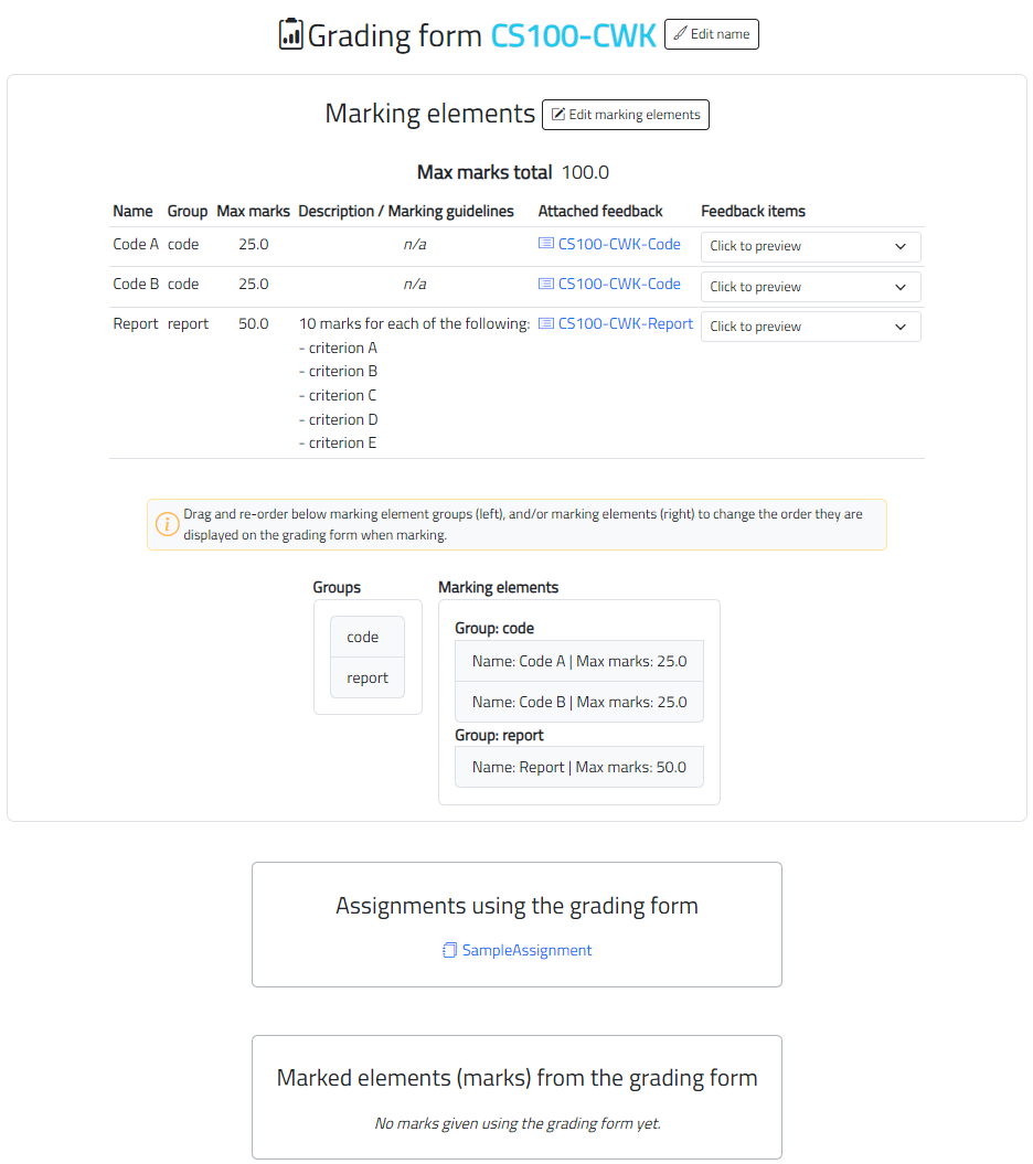 Grading form CS100-CWK full