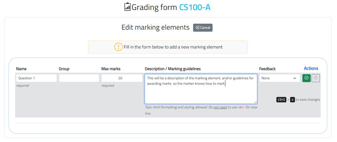 New marking element