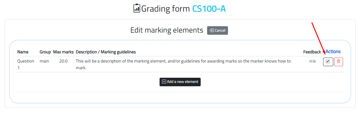 Edit marking element