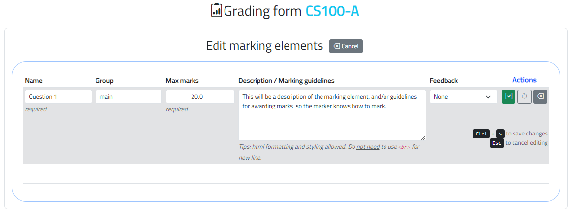 Editing marking element