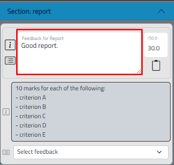 Marking panel - element feedback input