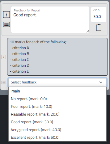 Marking panel - element feedback