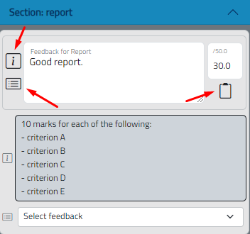 Marking panel - element box icons