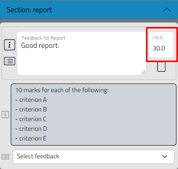 Marking panel - element mark input